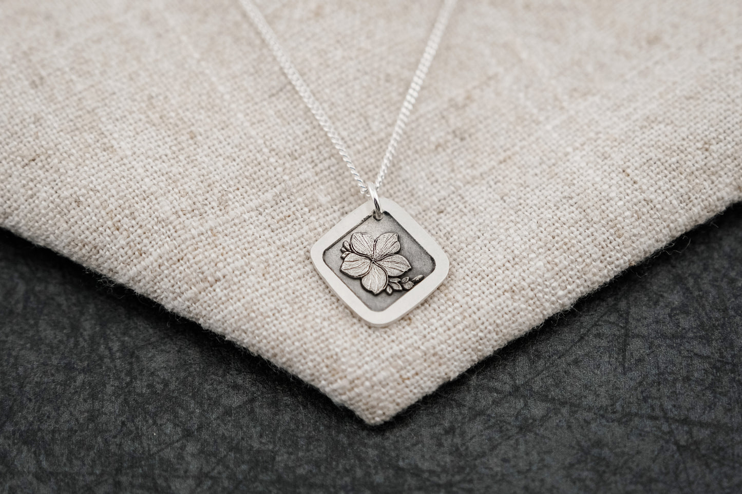 Necklace, Engraved Plumeria Necklace (square)