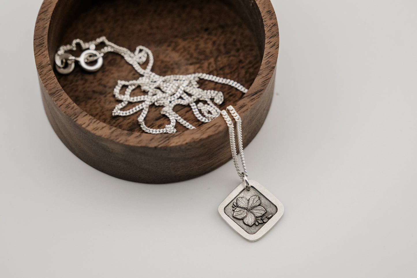 Necklace, Engraved Plumeria Necklace (square)