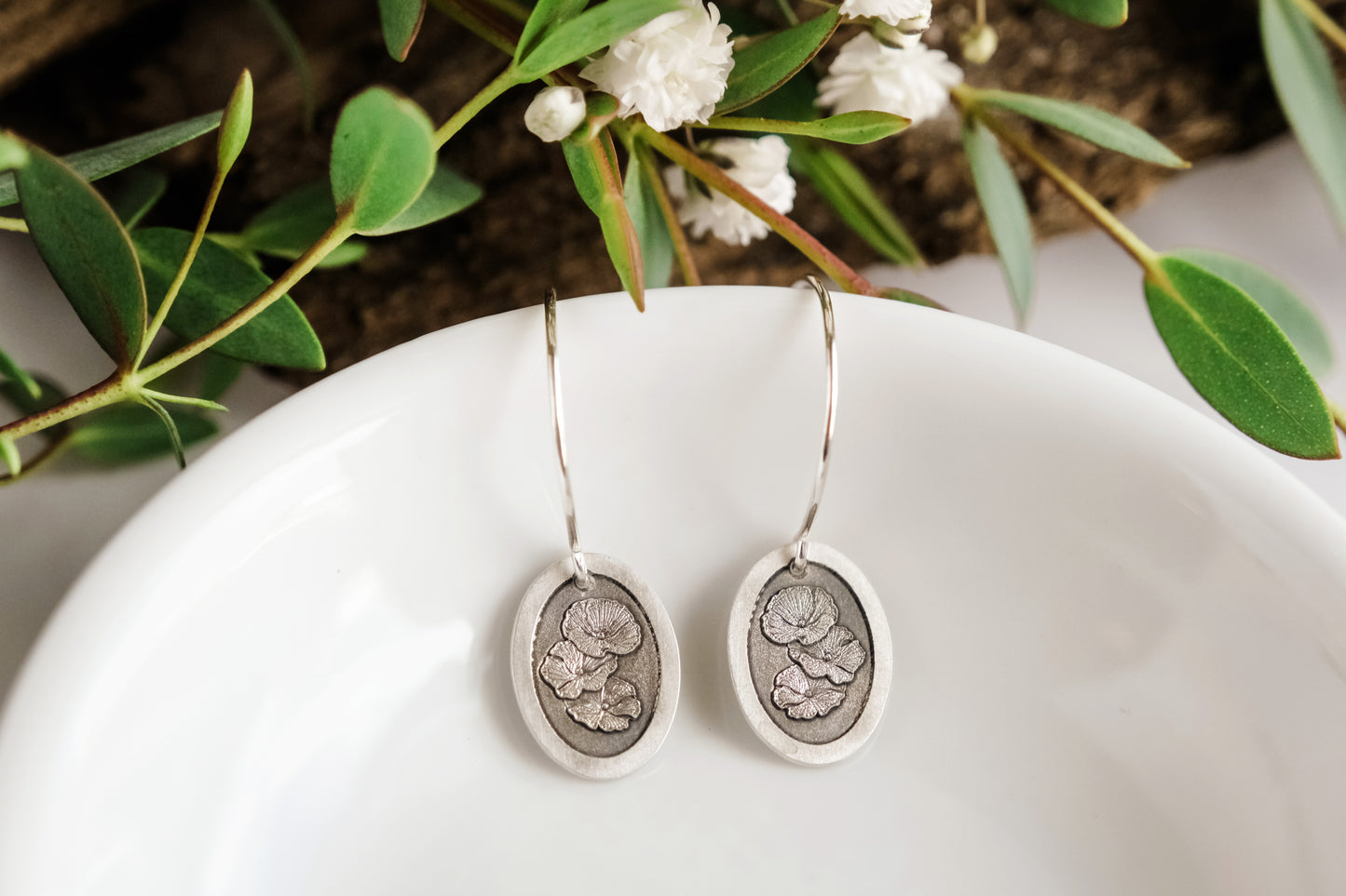 Earrings, Engraved Poppies Earrings