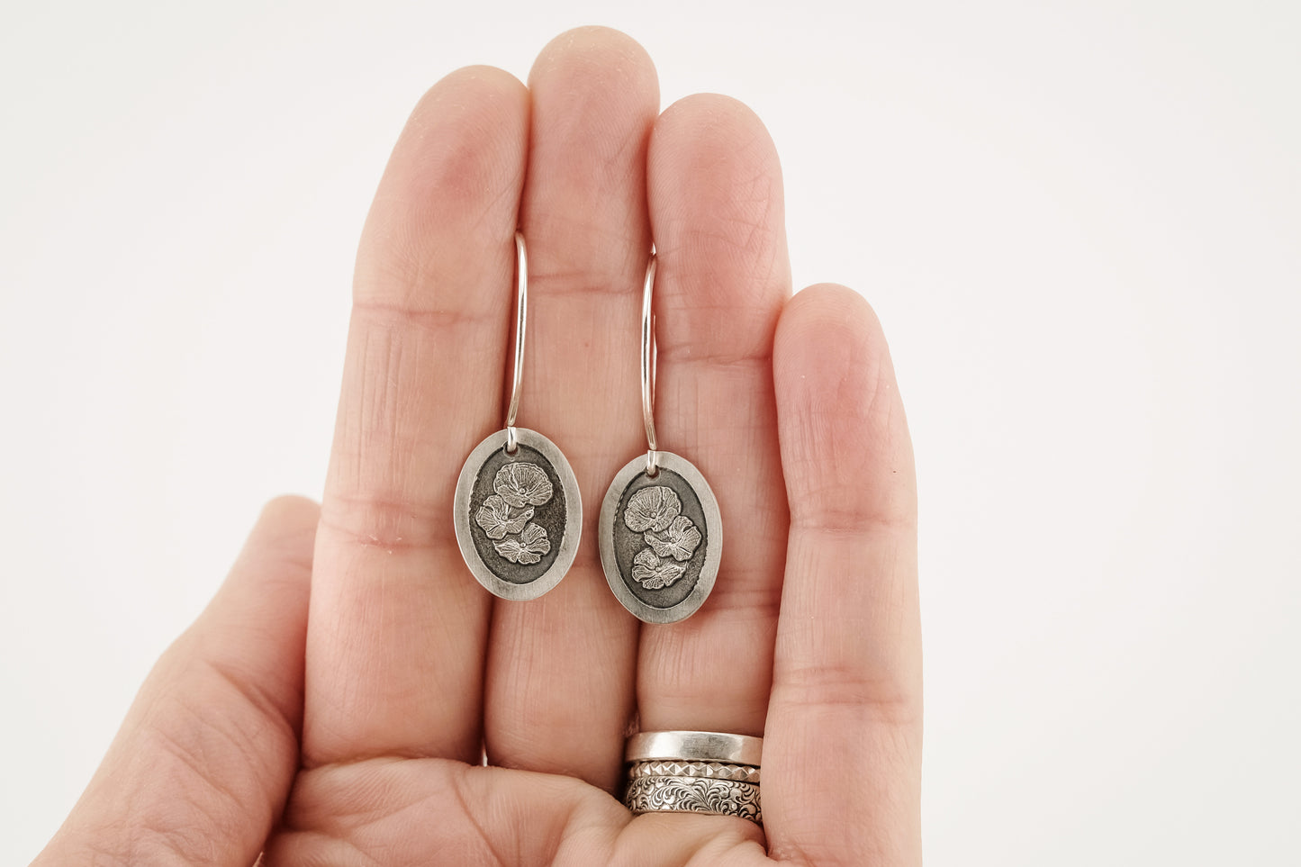 Earrings, Engraved Poppies Earrings