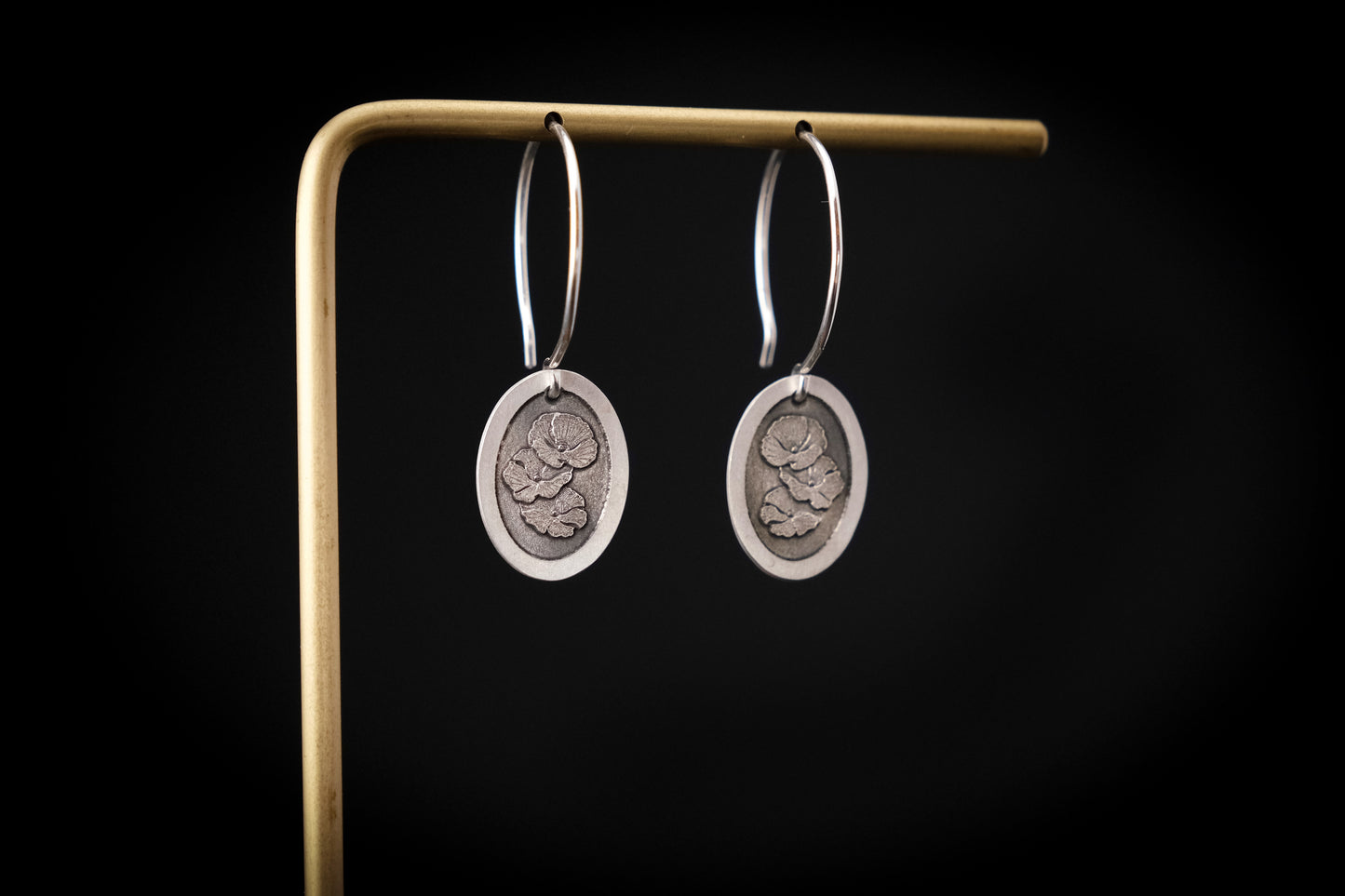 Earrings, Engraved Poppies Earrings