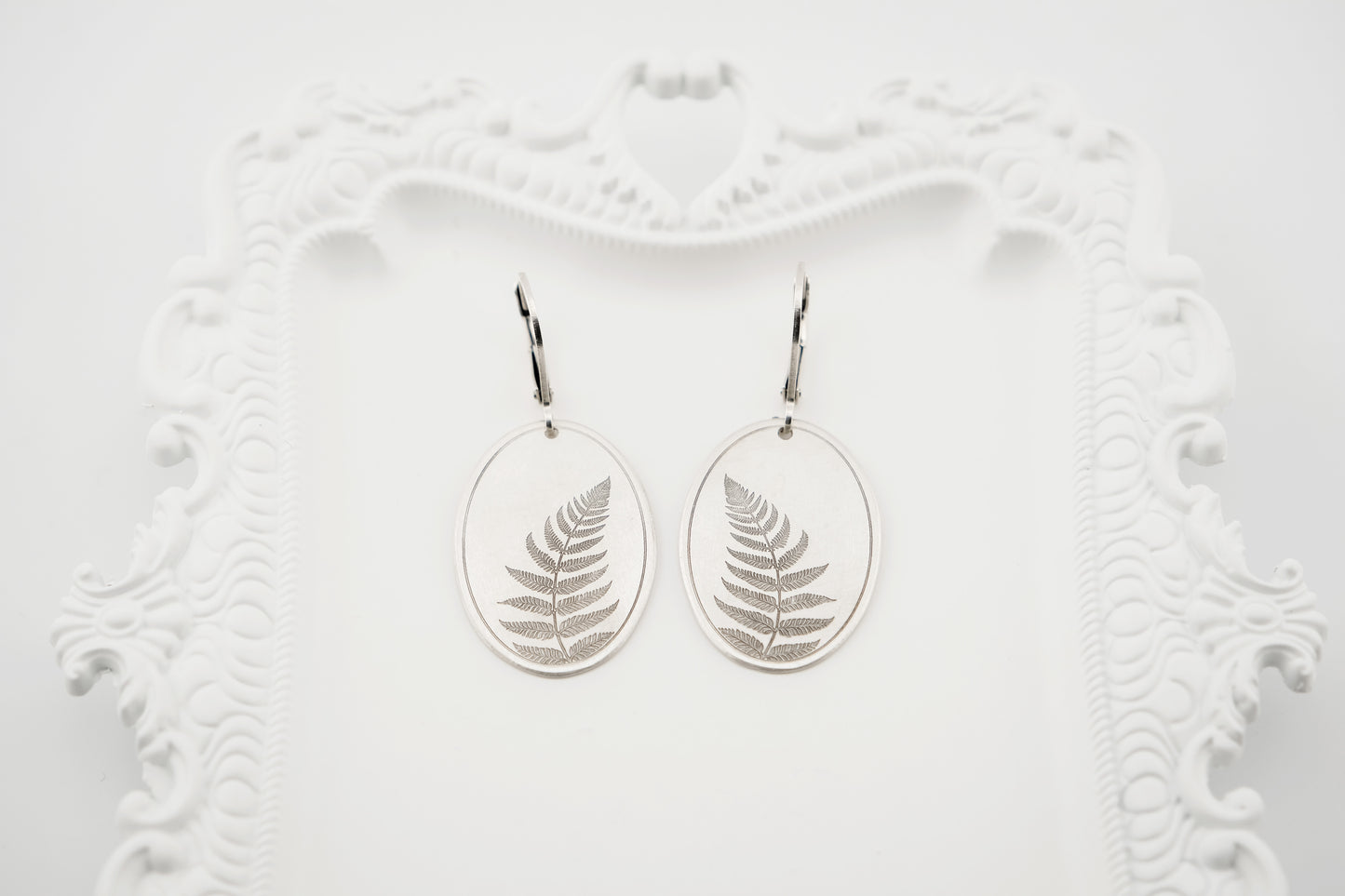 Earrings, Engraved Sterling Silver "Fern" Earrings