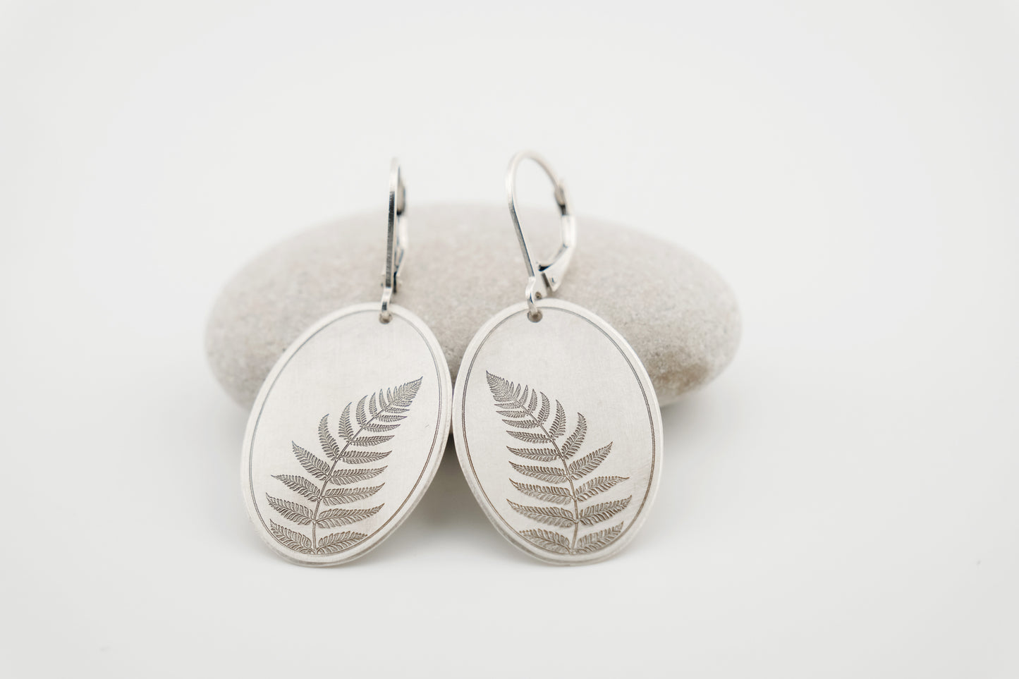 Earrings, Engraved Sterling Silver "Fern" Earrings