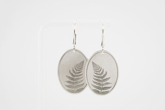 Earrings, Engraved Sterling Silver "Fern" Earrings