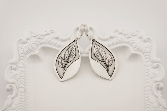 Earrings, Engraved Sterling Silver "Leaf Stem" Earrings