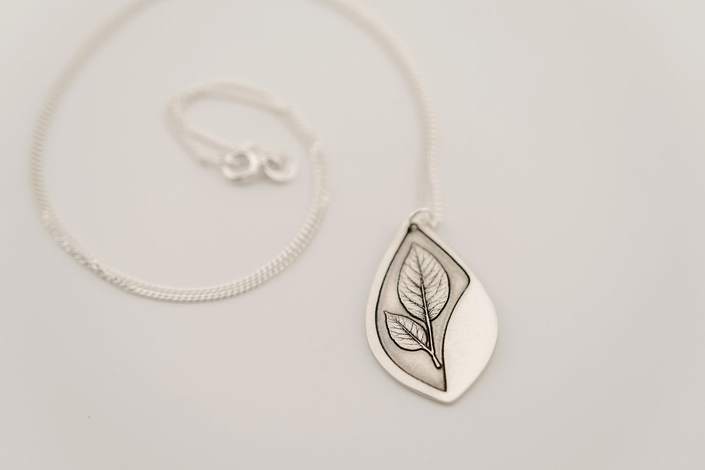 Necklace, Engraved Sterling Silver "Leaf Stem" Necklace