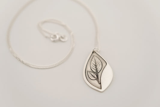Necklace, Engraved Sterling Silver "Leaf Stem" Necklace