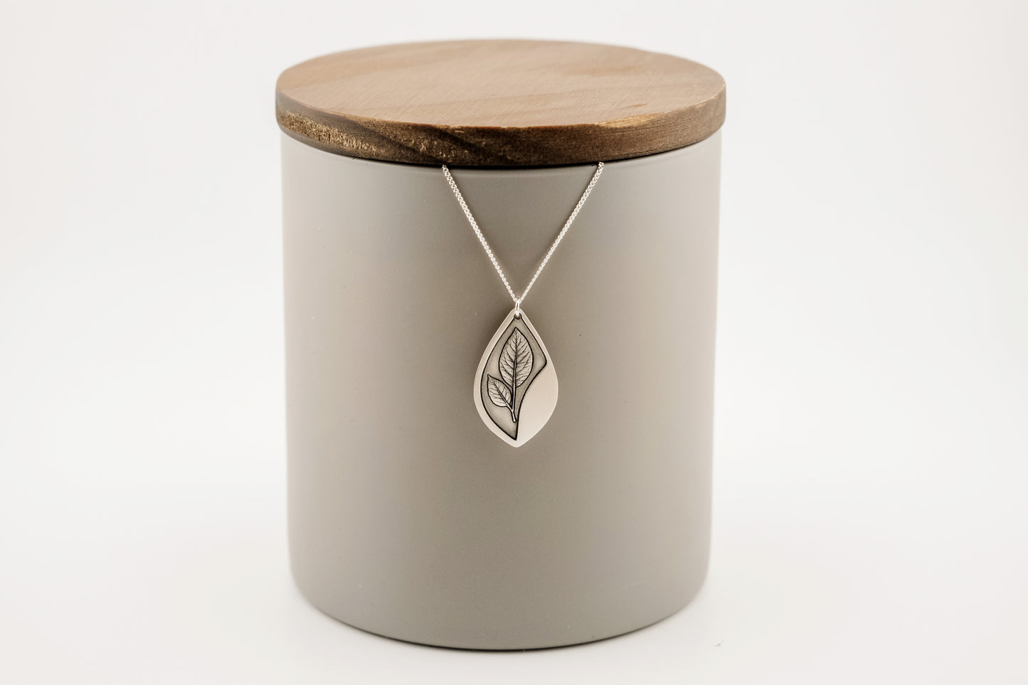 Necklace, Engraved Sterling Silver "Leaf Stem" Necklace