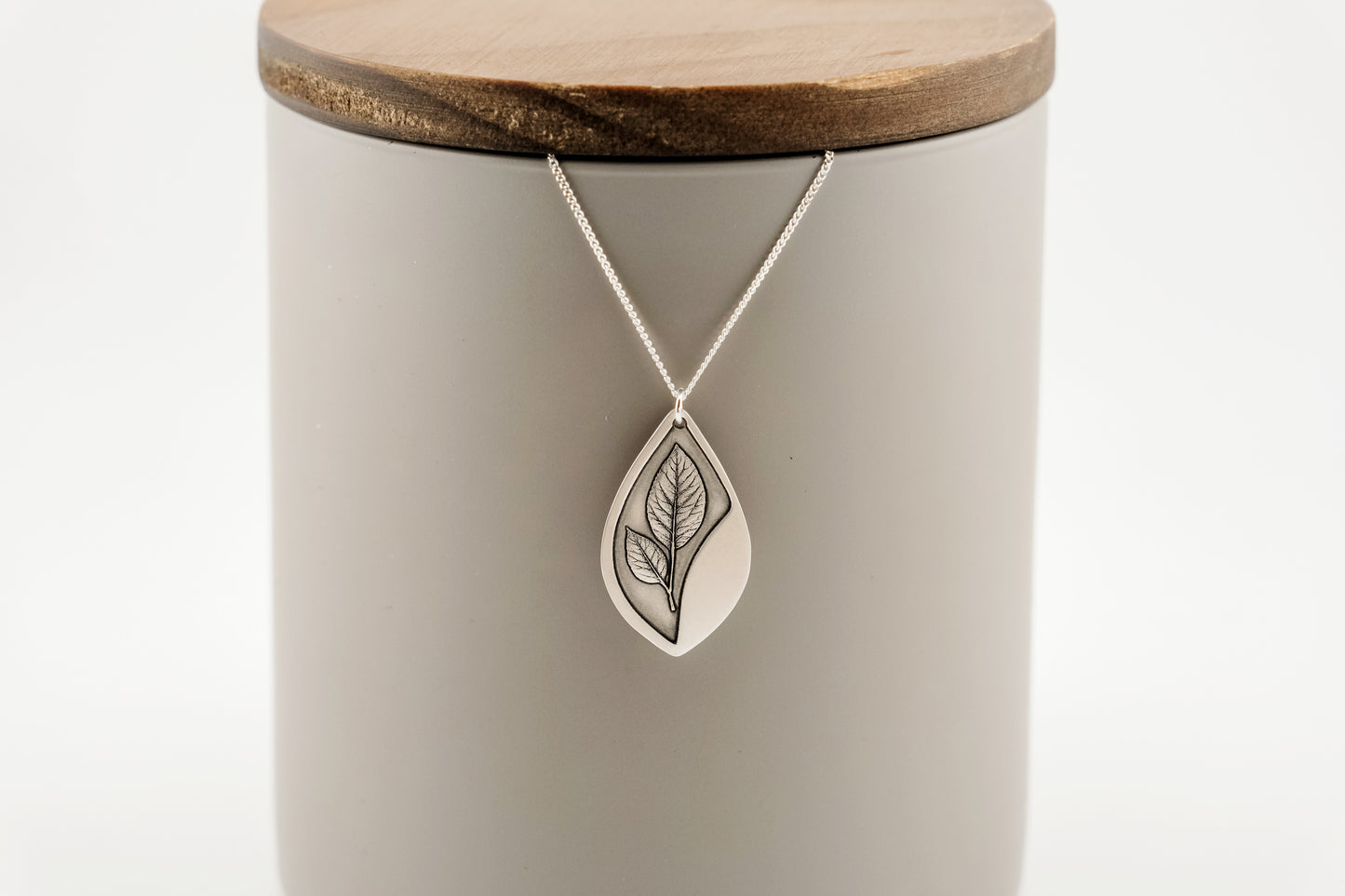 Necklace, Engraved Sterling Silver "Leaf Stem" Necklace
