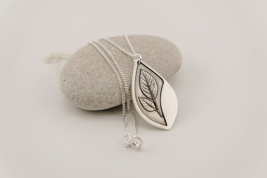 Necklace, Engraved Sterling Silver "Leaf Stem" Necklace