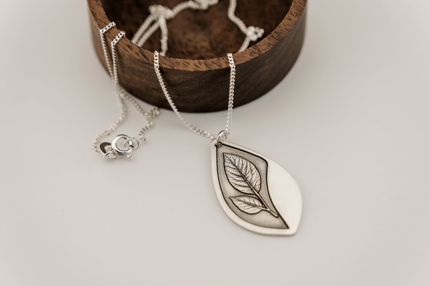 Necklace, Engraved Sterling Silver "Leaf Stem" Necklace