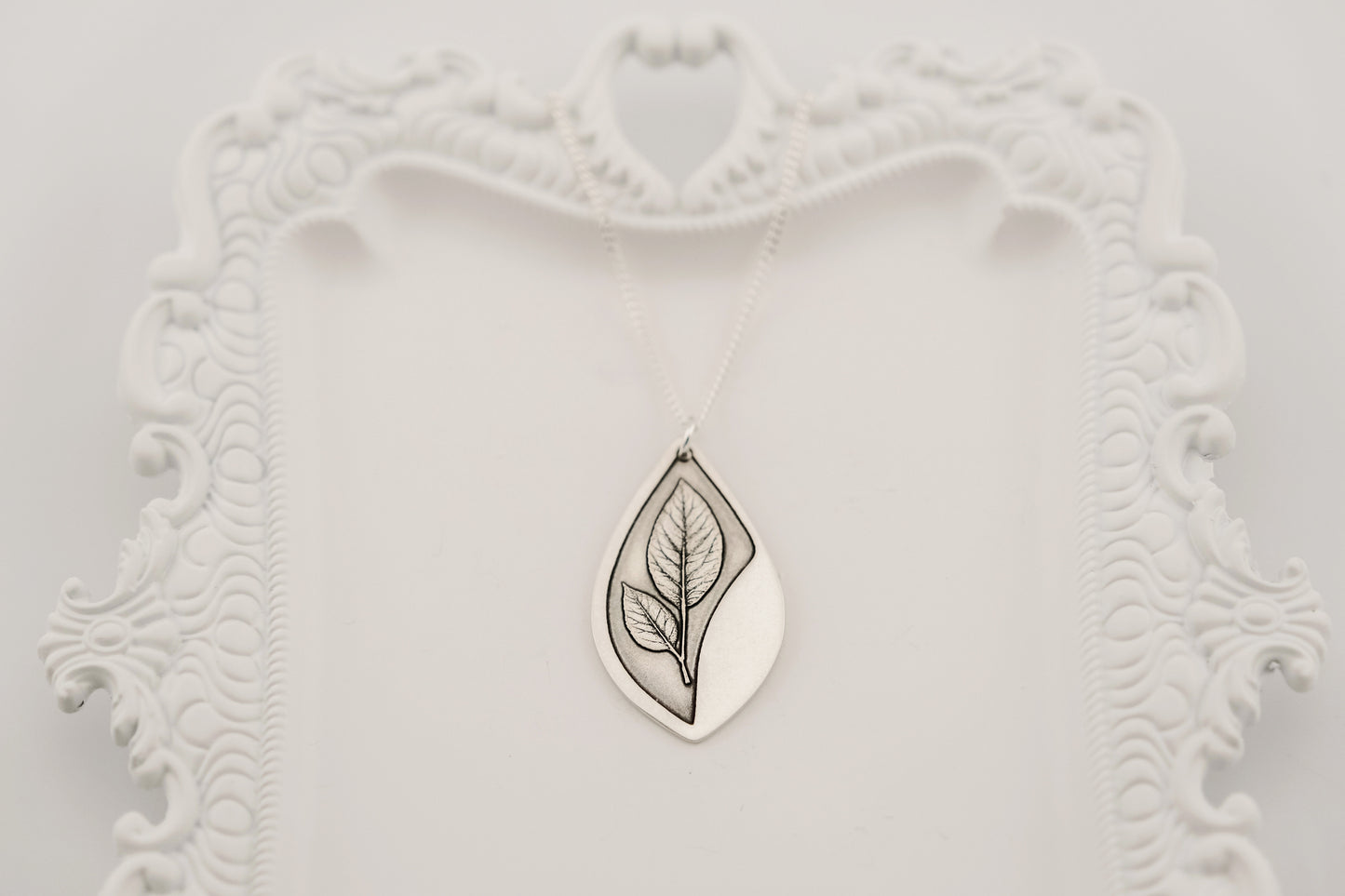 Necklace, Engraved Sterling Silver "Leaf Stem" Necklace