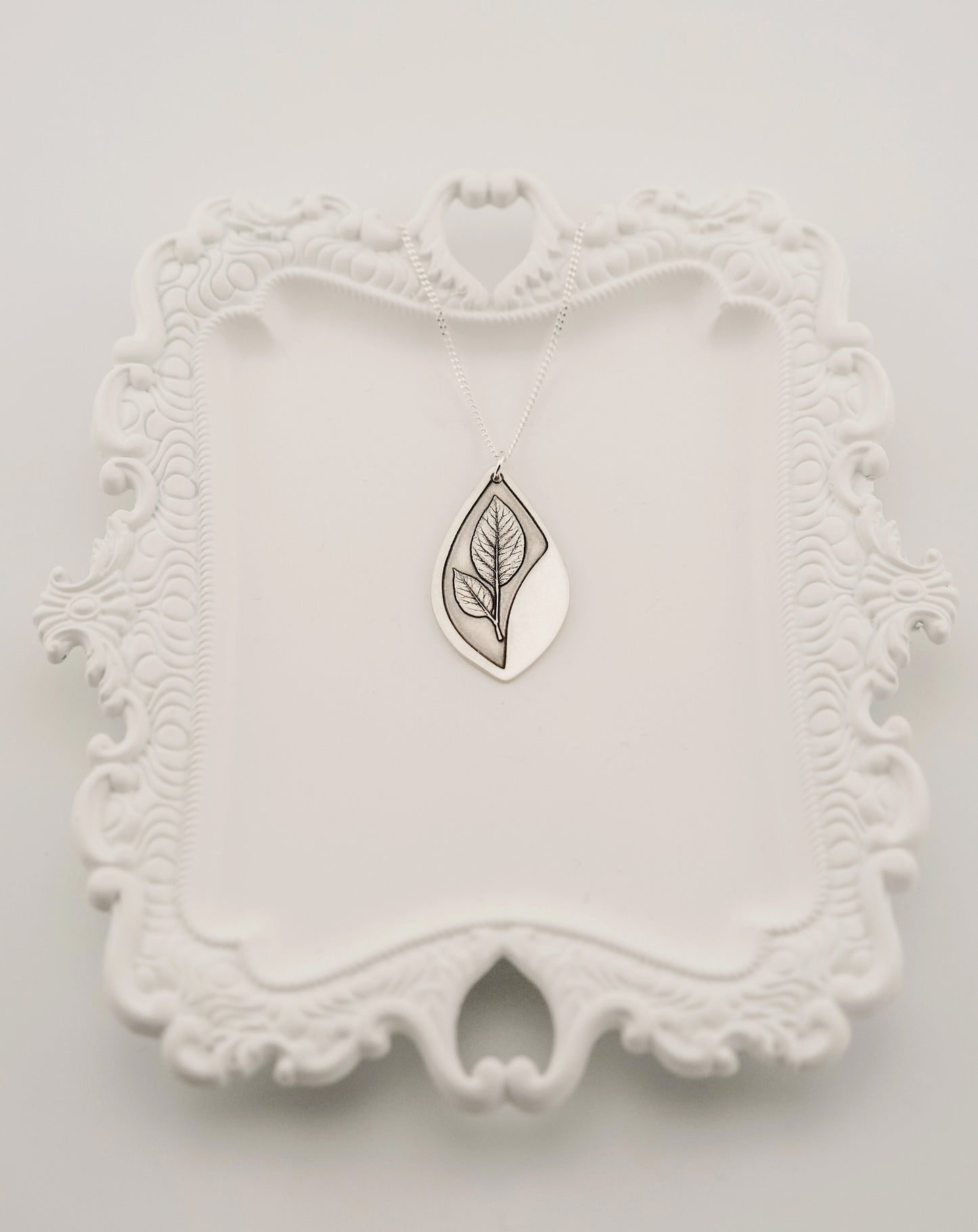 Necklace, Engraved Sterling Silver "Leaf Stem" Necklace