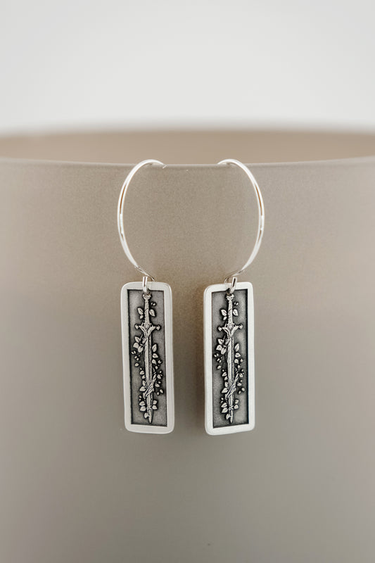 Earrings, Engraved Sword and Vine 2 Earrings