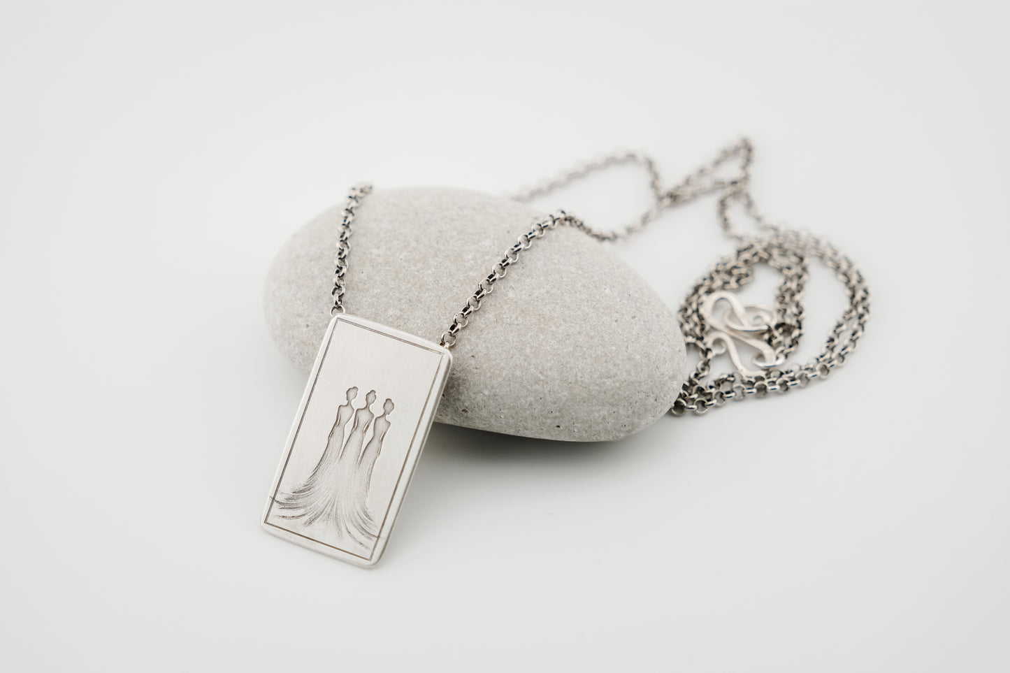 Necklace, Engraved "Three Sisters" Necklace with hidden bail