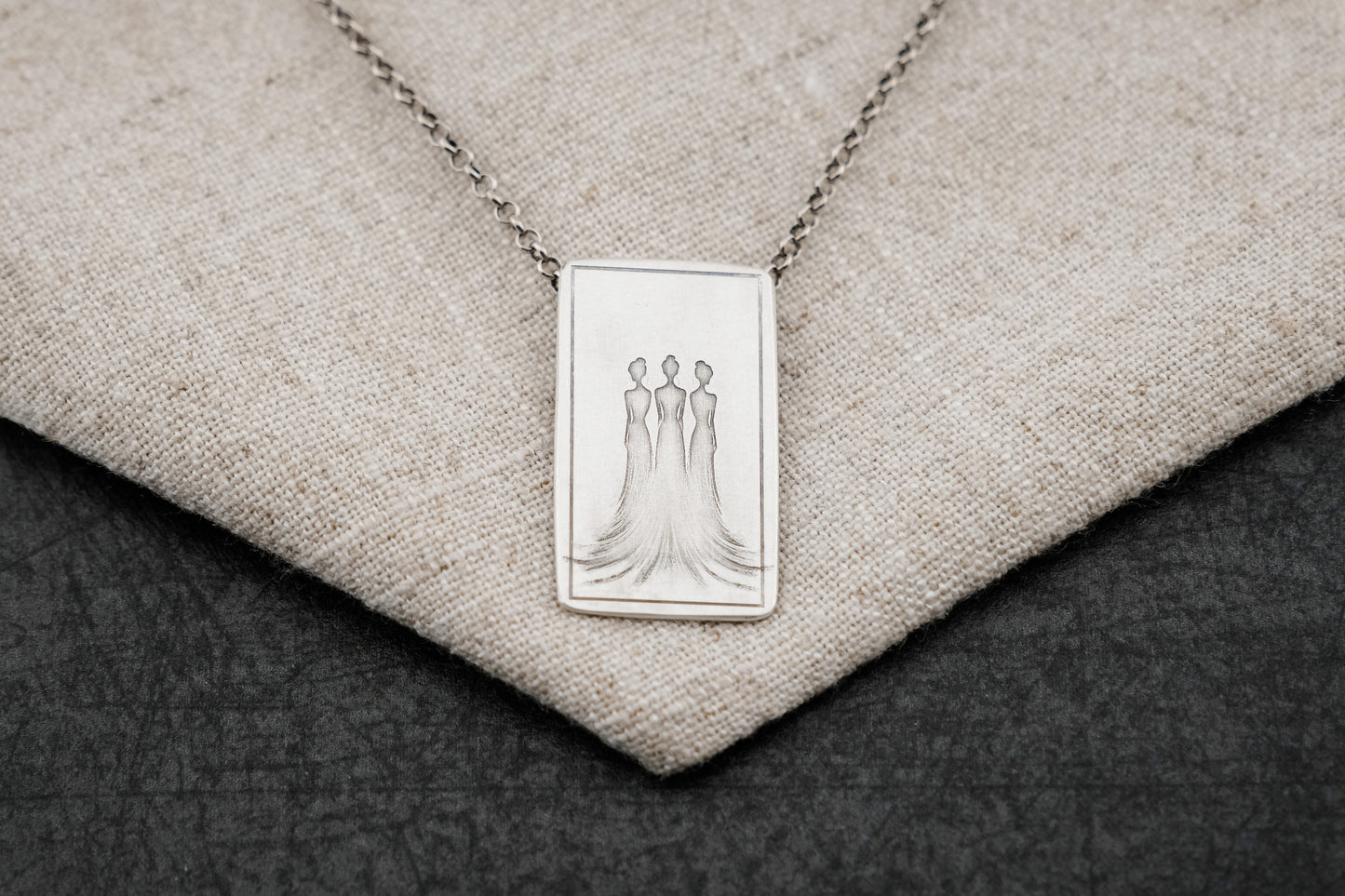 Necklace, Engraved "Three Sisters" Necklace with hidden bail