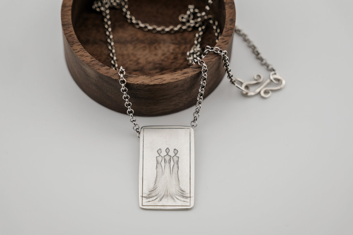 Necklace, Engraved "Three Sisters" Necklace with hidden bail