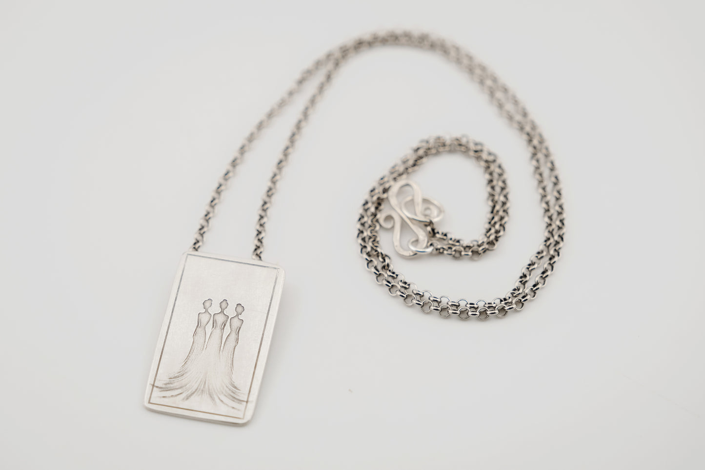 Necklace, Engraved "Three Sisters" Necklace with hidden bail