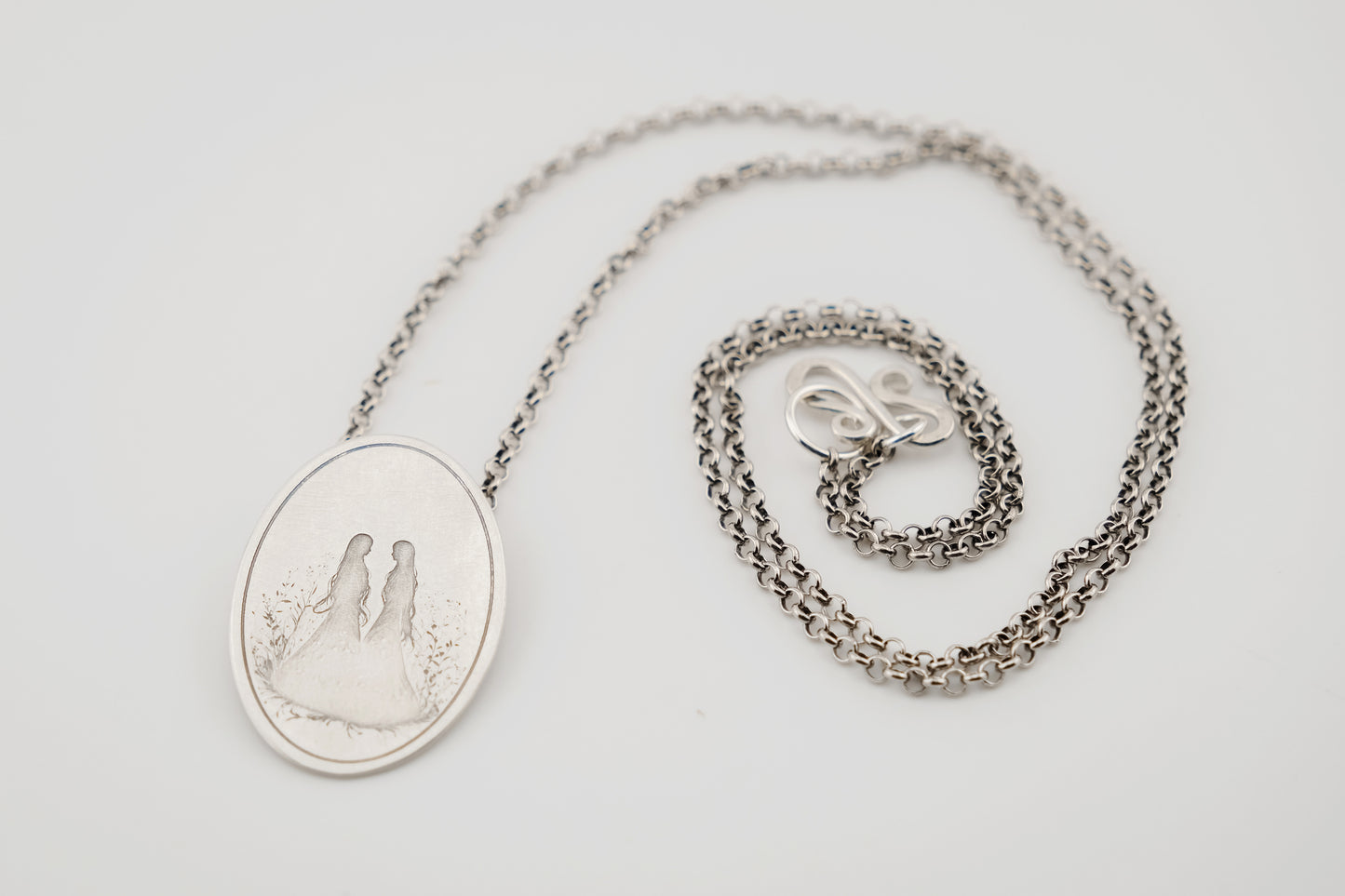 Necklace, Engraved "Two Sisters" Necklace with hidden bail