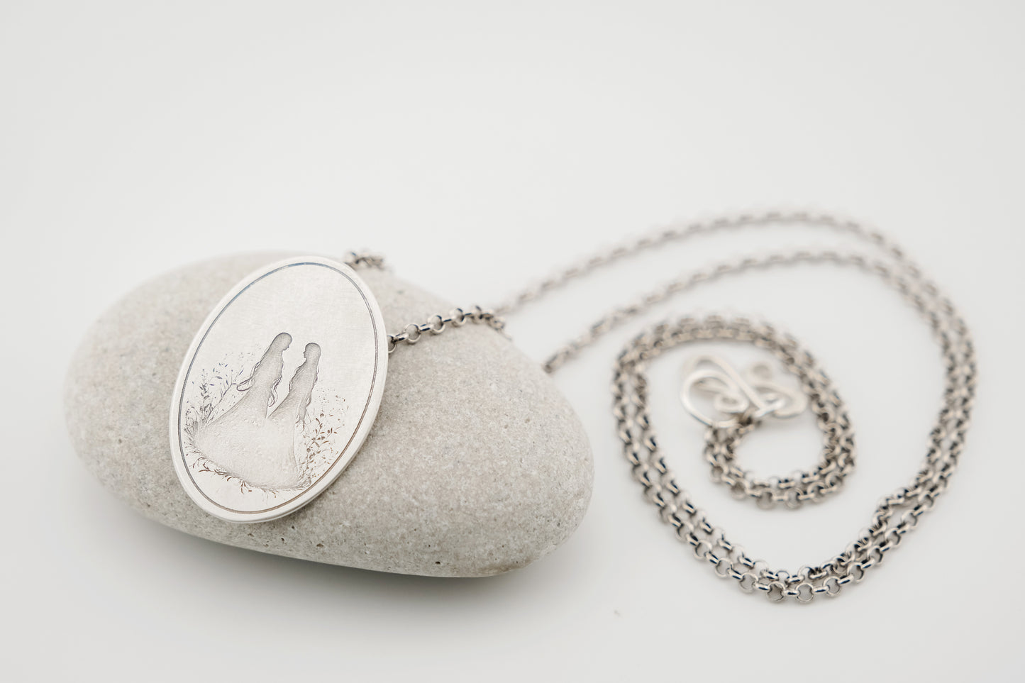 Necklace, Engraved "Two Sisters" Necklace with hidden bail