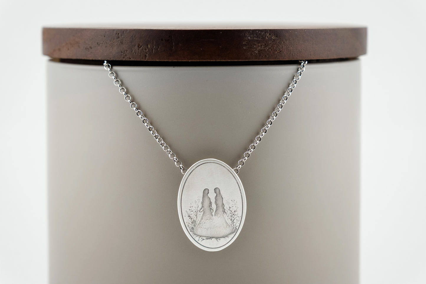 Necklace, Engraved "Two Sisters" Necklace with hidden bail