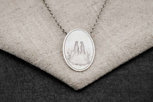 Necklace, Engraved "Two Sisters" Necklace with hidden bail