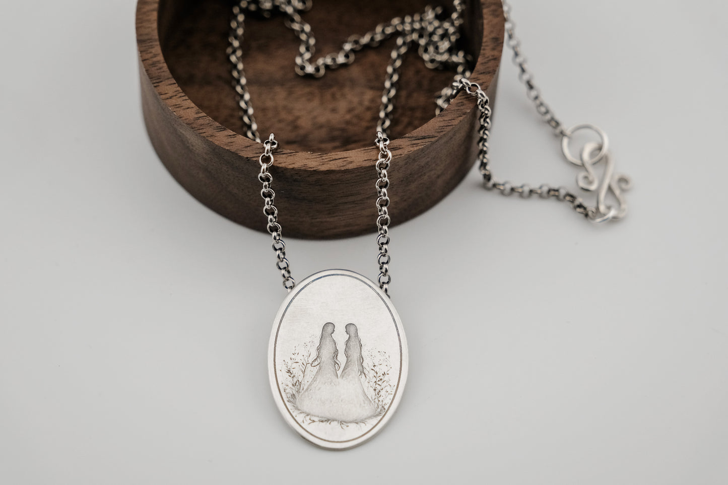 Necklace, Engraved "Two Sisters" Necklace with hidden bail