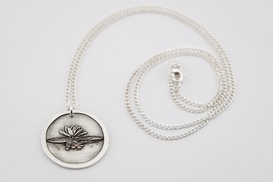 Necklace, Engraved Water Lily Necklace