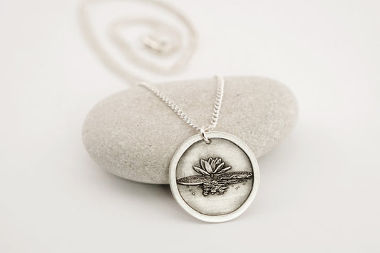 Necklace, Engraved Water Lily Necklace
