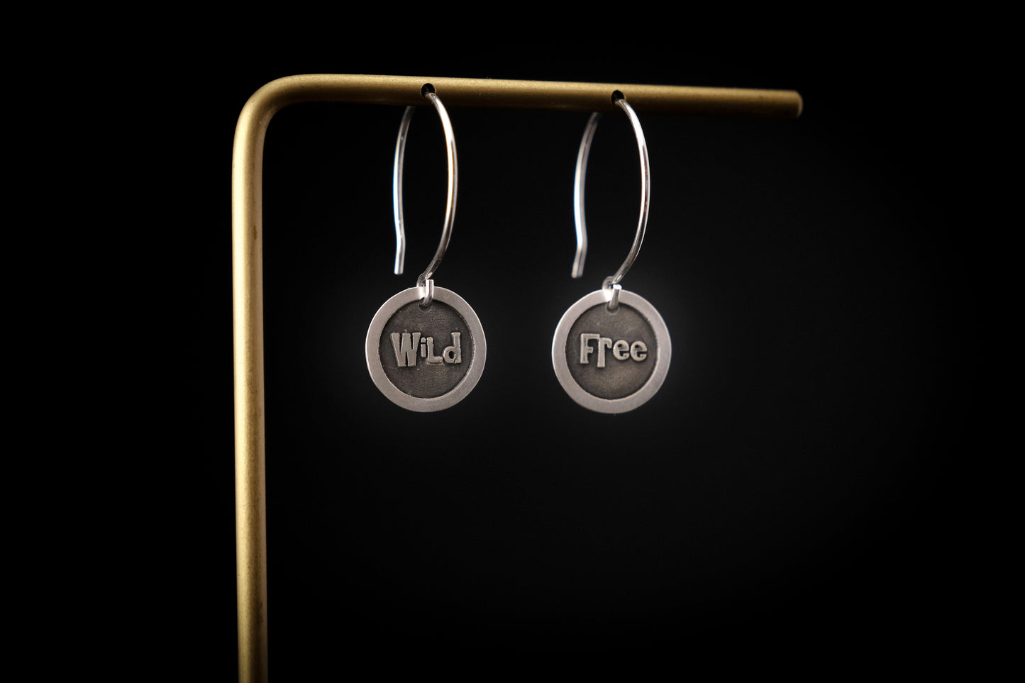 Earrings, Engraved "Wild and Free" Earrings