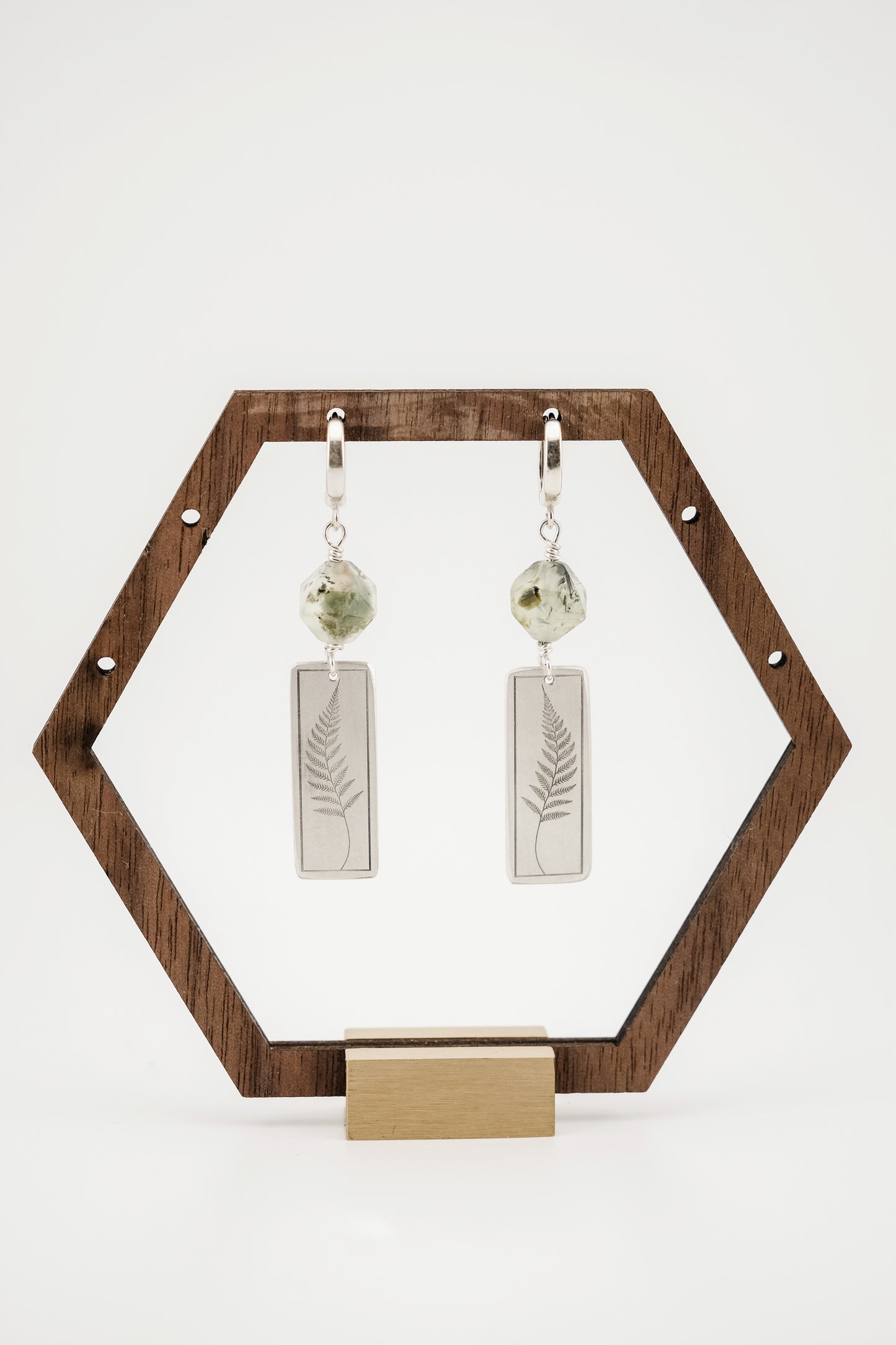 Earrings, Engraved Fern Earrings with Gemstone Beads