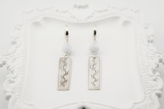 Earrings, Engraved Vine Earrings with Gemstone Beads