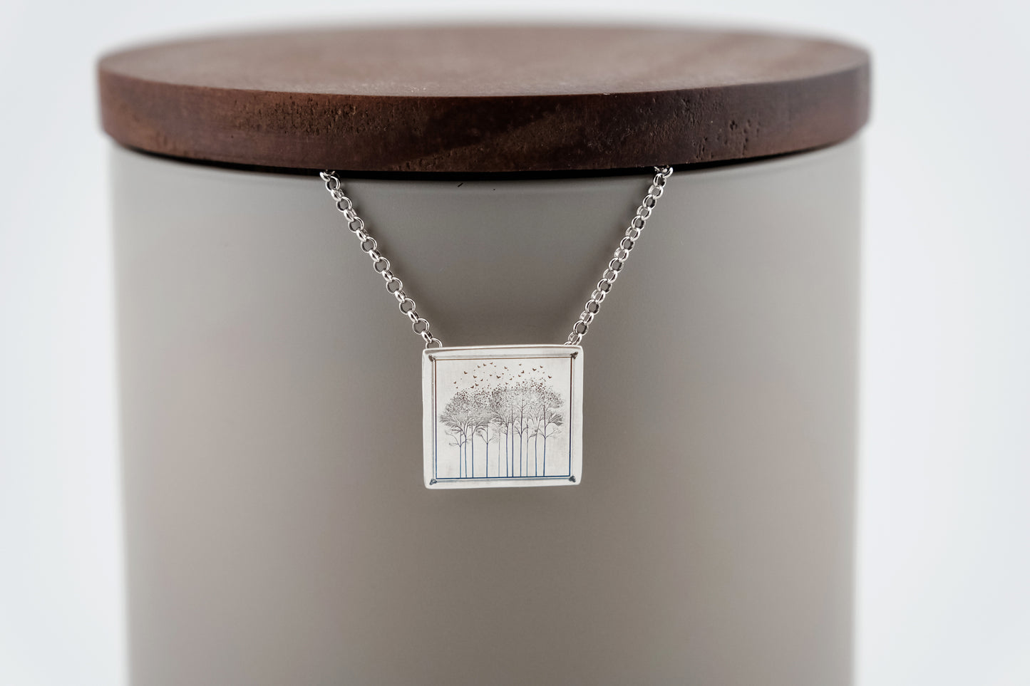 Necklace, Engraved "Forest Window" Necklace with hidden bail