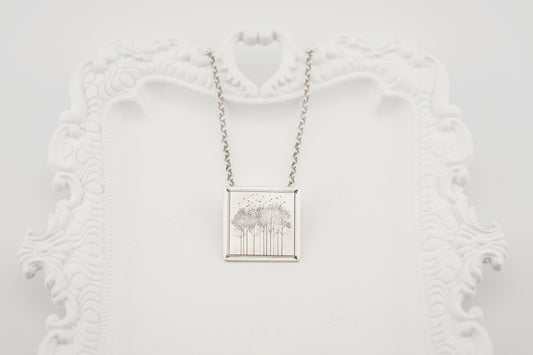 Necklace, Engraved "Forest Window" Necklace with hidden bail