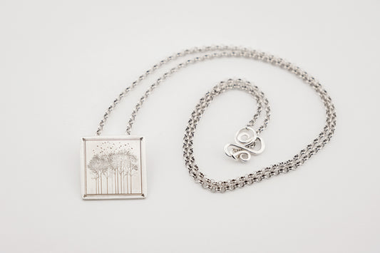 Necklace, Engraved "Forest Window" Necklace with hidden bail