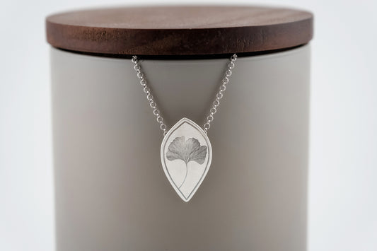 Necklace, Engraved "Ginko" Necklace with hidden bail