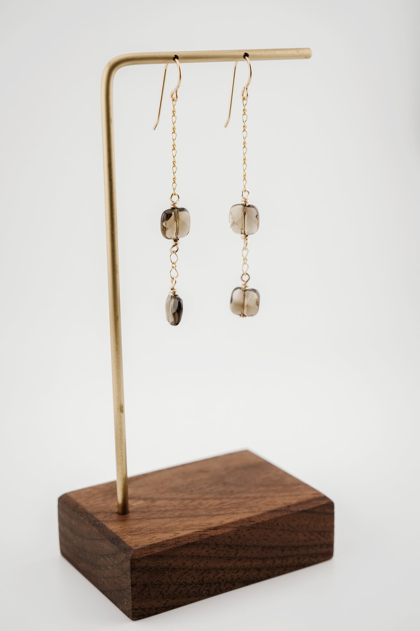 Earrings, Gemstone 14k GF Chain Dangle Earrings (Smokey Topaz)