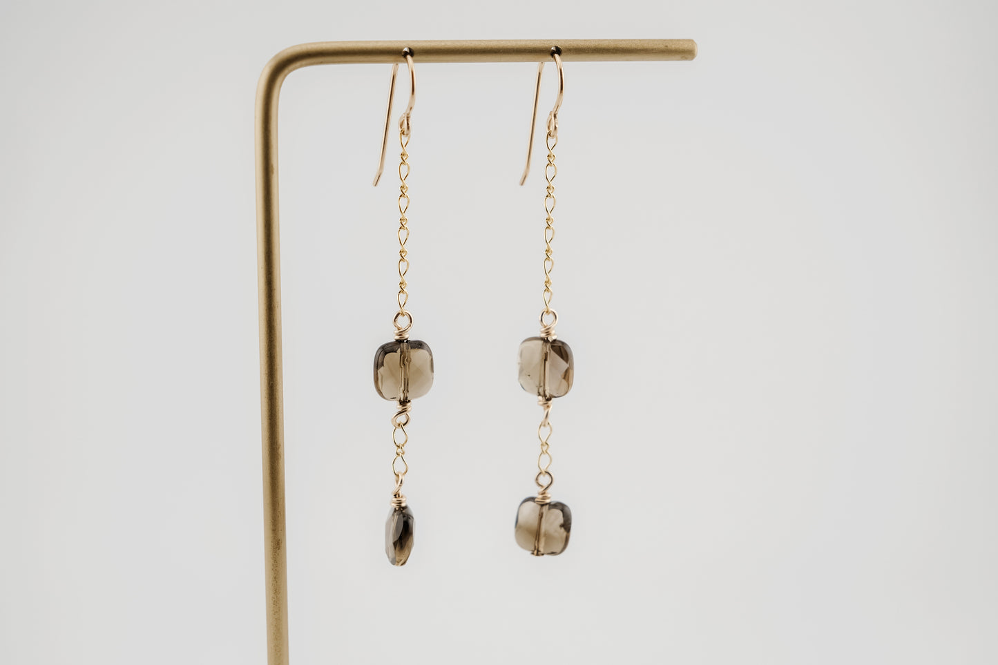 Earrings, Gemstone 14k GF Chain Dangle Earrings (Smokey Topaz)