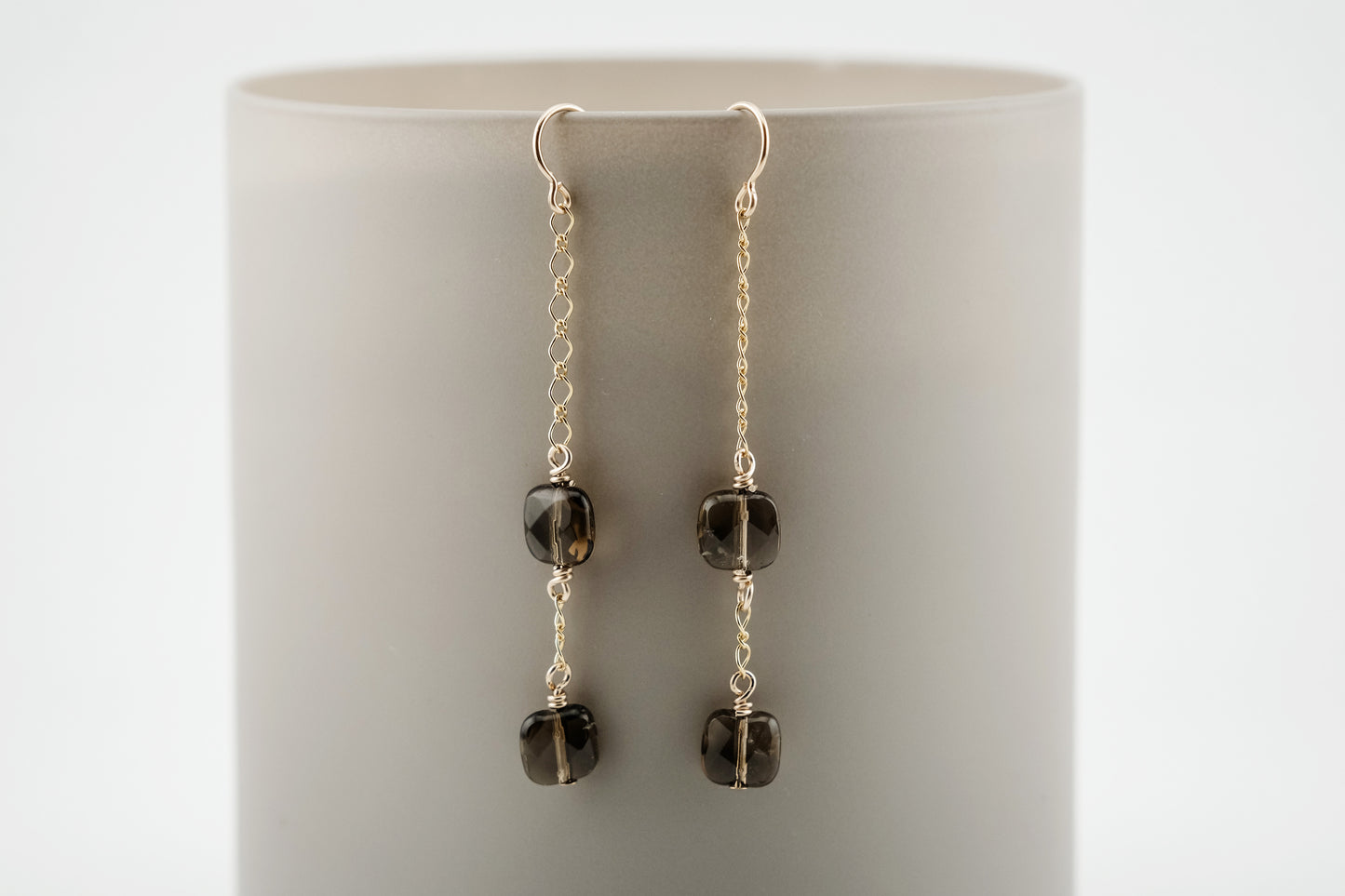 Earrings, Gemstone 14k GF Chain Dangle Earrings (Smokey Topaz)