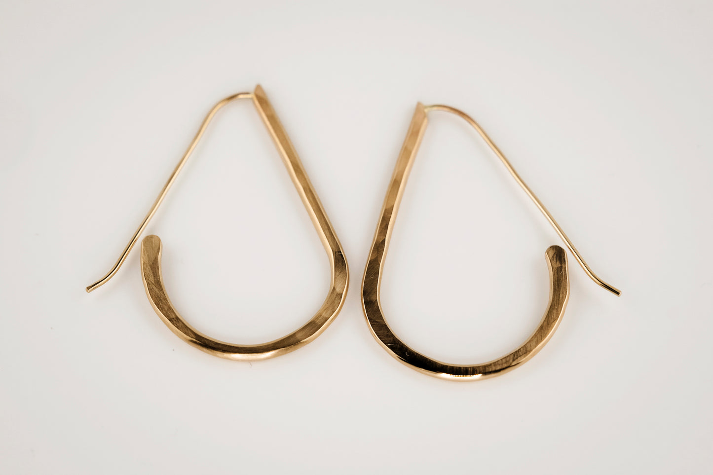 Earrings, Hammered 14k Teardrop Hoop Earrings