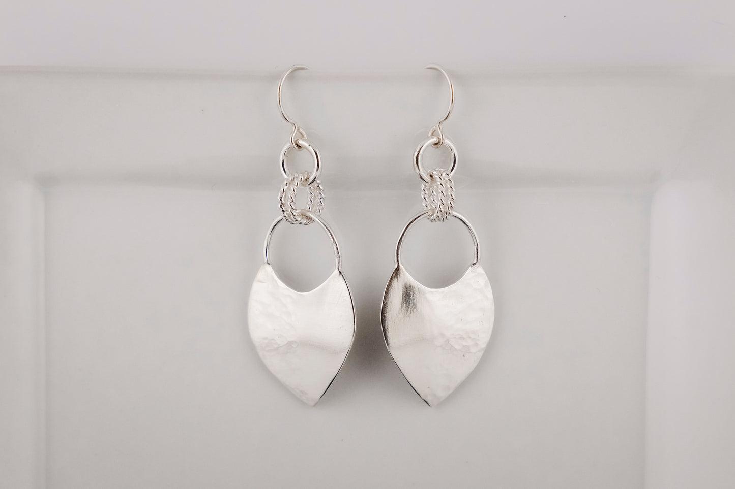 Earrings, Hammered Shield Silver Statement Earrings