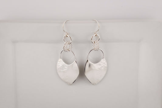 Earrings, Hammered Shield Silver Statement Earrings