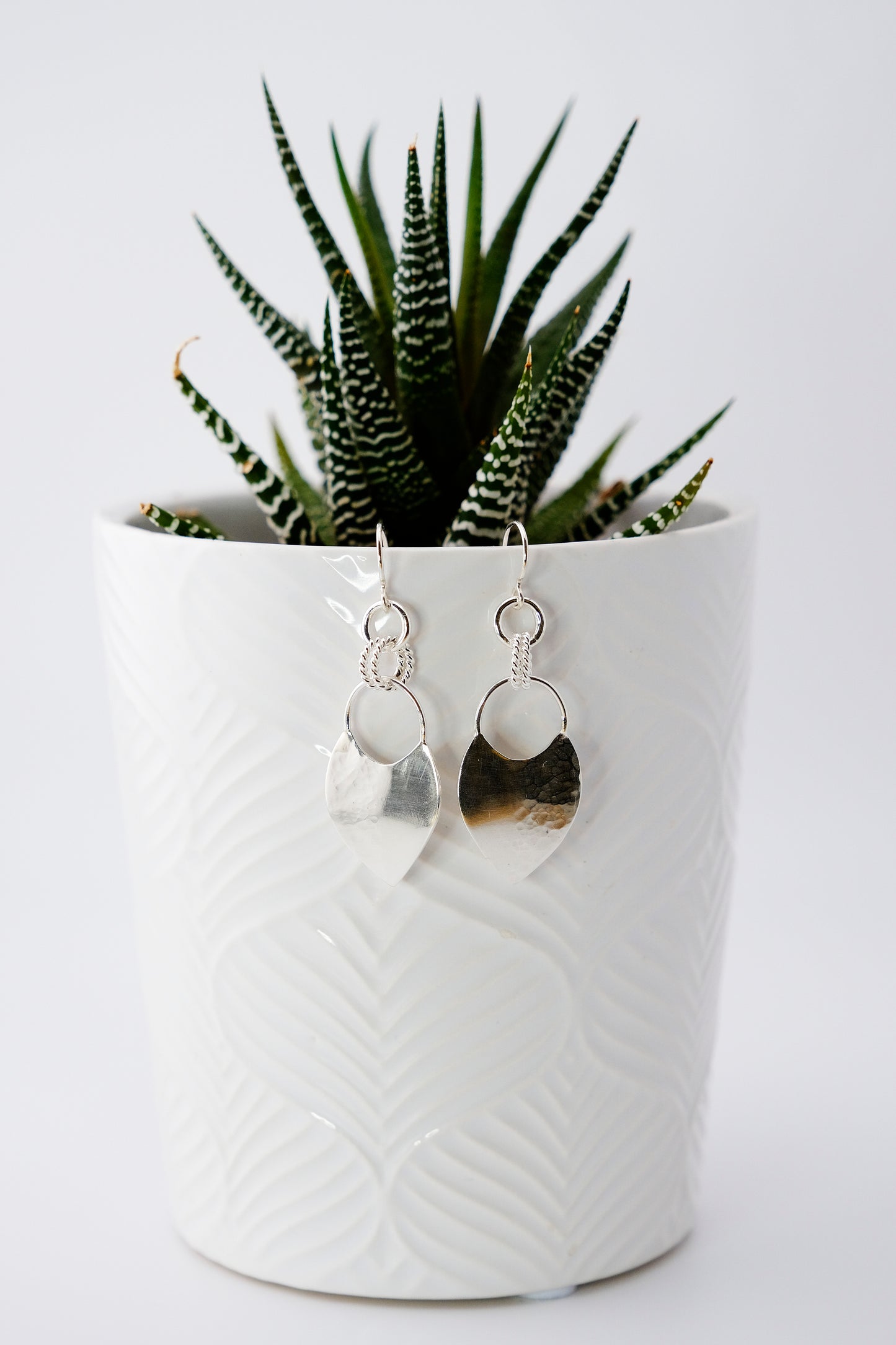 Earrings, Hammered Shield Silver Statement Earrings