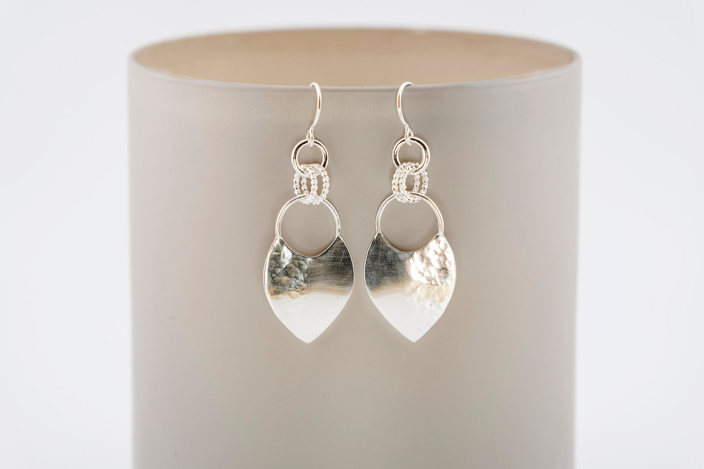 Earrings, Hammered Shield Silver Statement Earrings