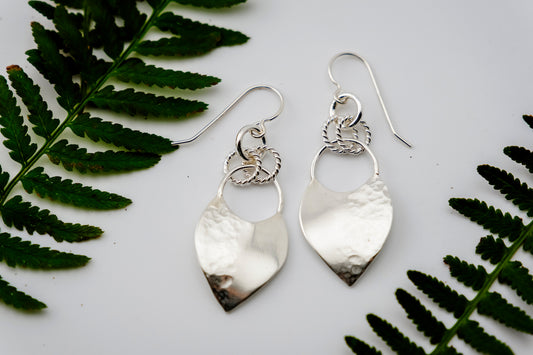 Earrings, Hammered Shield Silver Statement Earrings