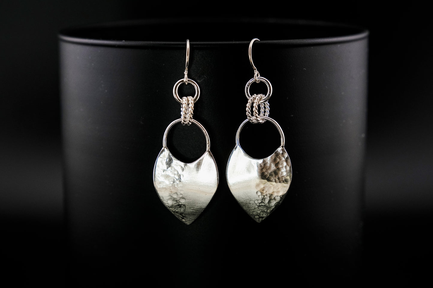 Earrings, Hammered Shield Silver Statement Earrings