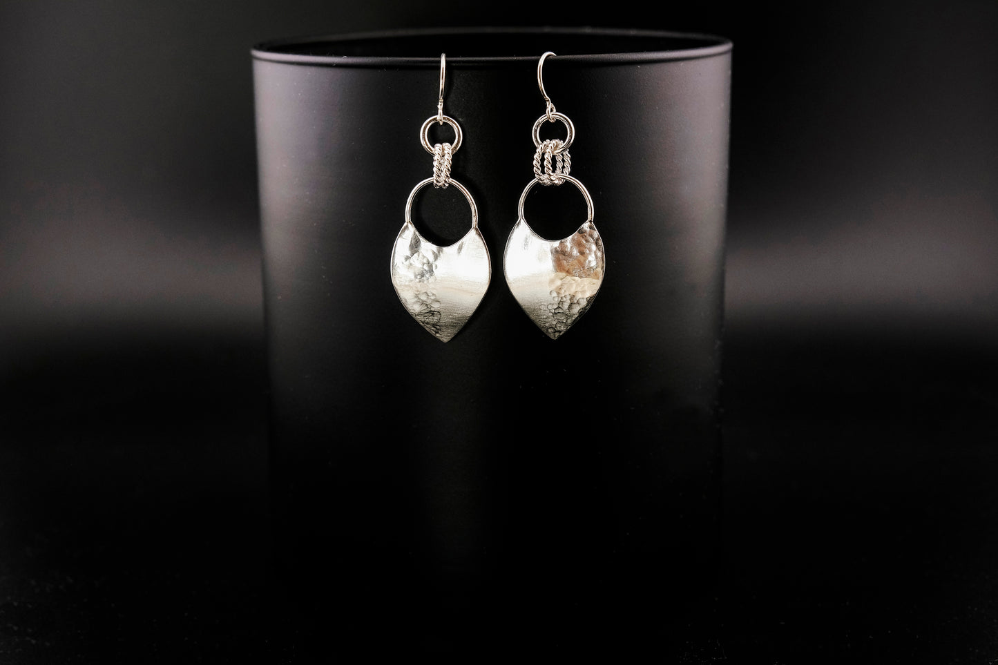 Earrings, Hammered Shield Silver Statement Earrings