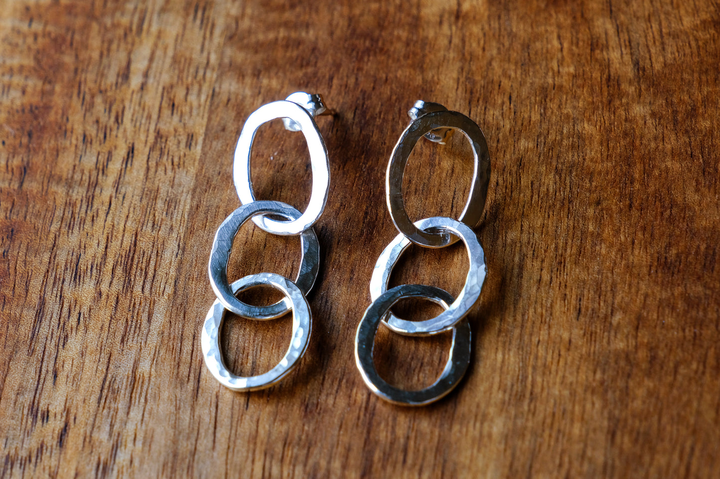 Earrings, Hammered Silver Chain Link