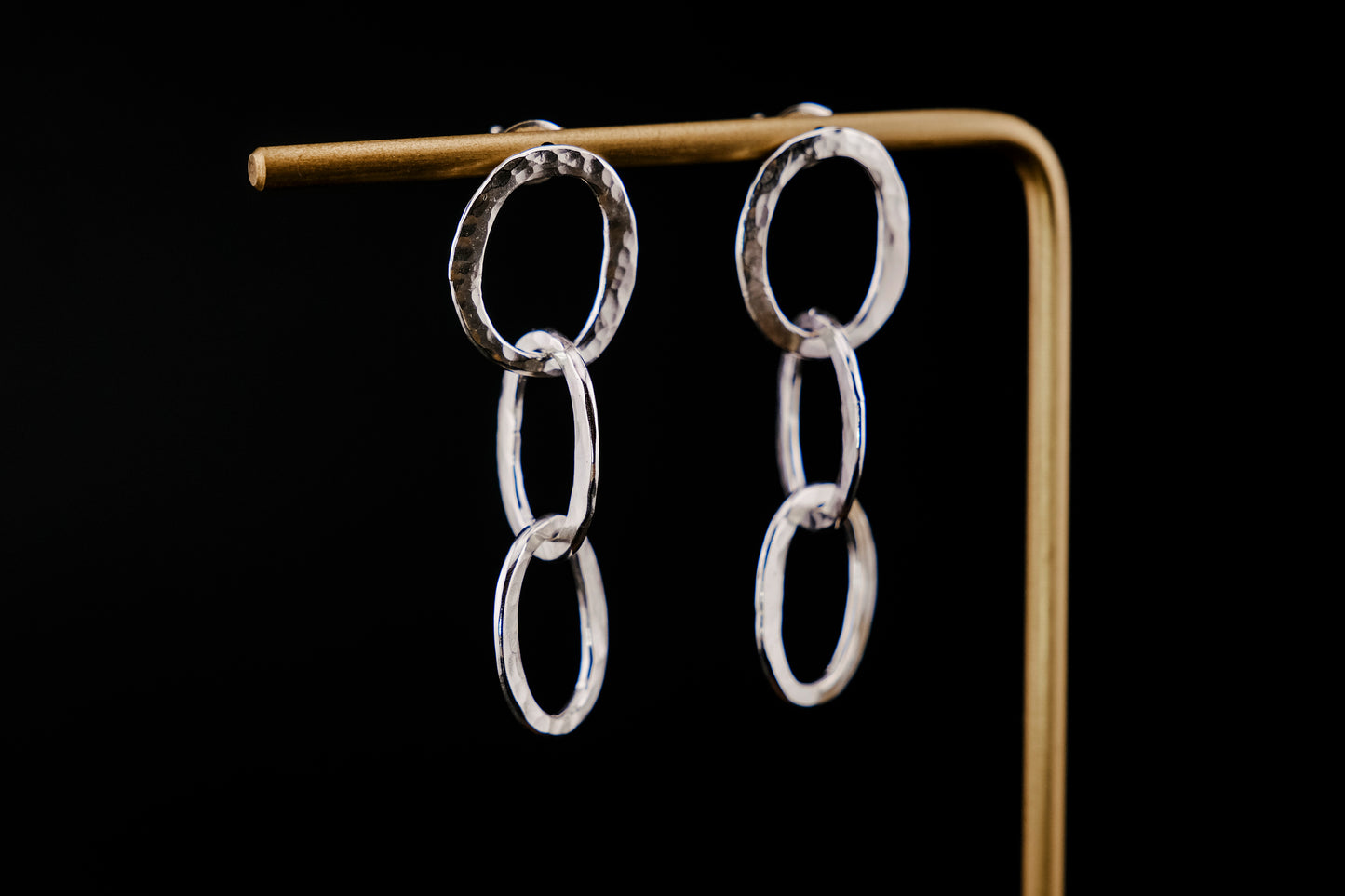 Earrings, Hammered Silver Chain Link