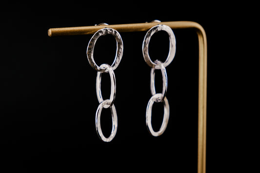 Earrings, Hammered Silver Chain Link